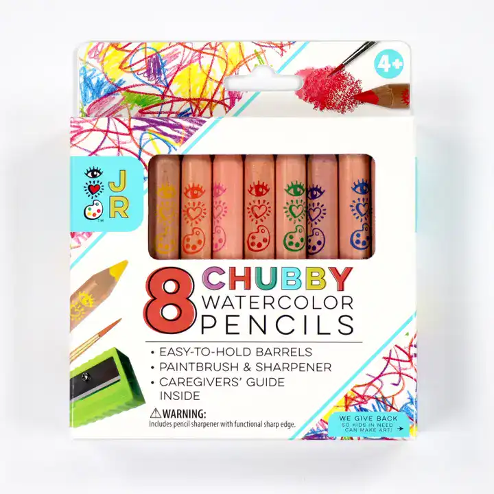 Box of 8 chubby watercolor pencils for kids.
