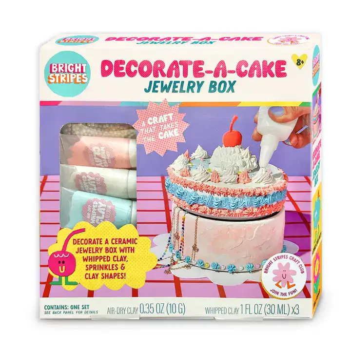Decorate-a-cake jewelry box with clay and sprinkles.