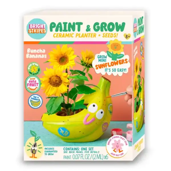 Sunflower growing kit in banana-shaped planter