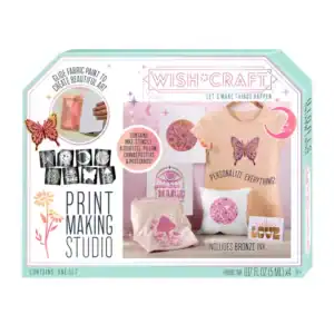 Printmaking studio kit with inks and stencils.