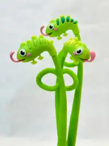 Green chameleon-shaped pens with looped bodies.