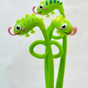 Green chameleon-shaped pens with looped bodies.