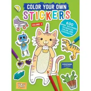Color Your Own Stickers book with various cartoon designs.