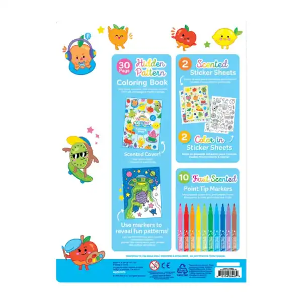 Coloring book set with stickers and scented markers.