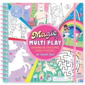 Magic Multi Play coloring book with games and stickers.