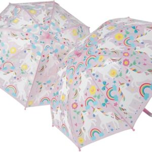 Colorful unicorn and rainbow umbrella design.