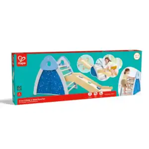 Kids climb and slide gym set packaging.