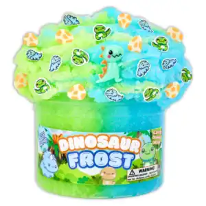 Colorful dinosaur-themed slime with decorations.
