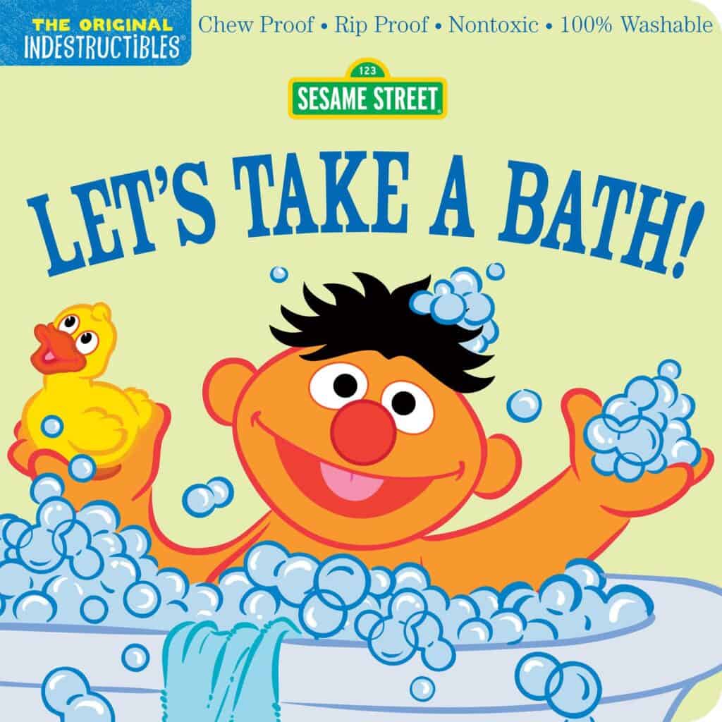 Cartoon character enjoying bath with rubber duck