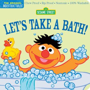 Cartoon character enjoying bath with rubber duck