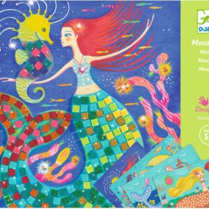 Colorful mermaid and seahorse mosaic design for kids.