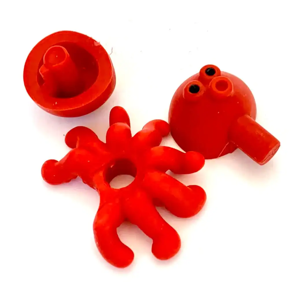 Red LEGO pieces including octopus part