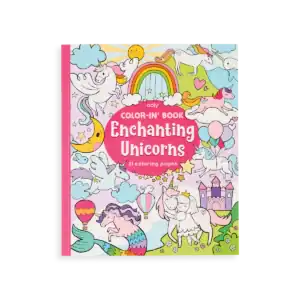 Coloring book with unicorn illustrations and rainbows.