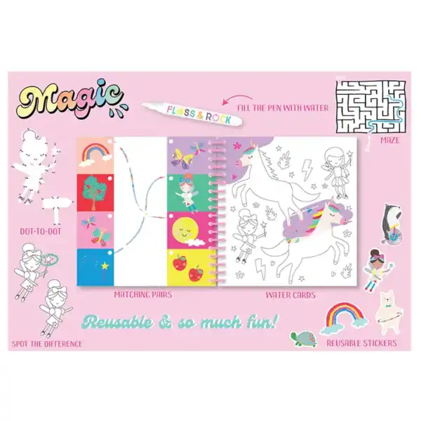 Children's activity booklet with magic and reusable stickers.