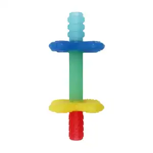 Colorful dog chew toy with textured surfaces