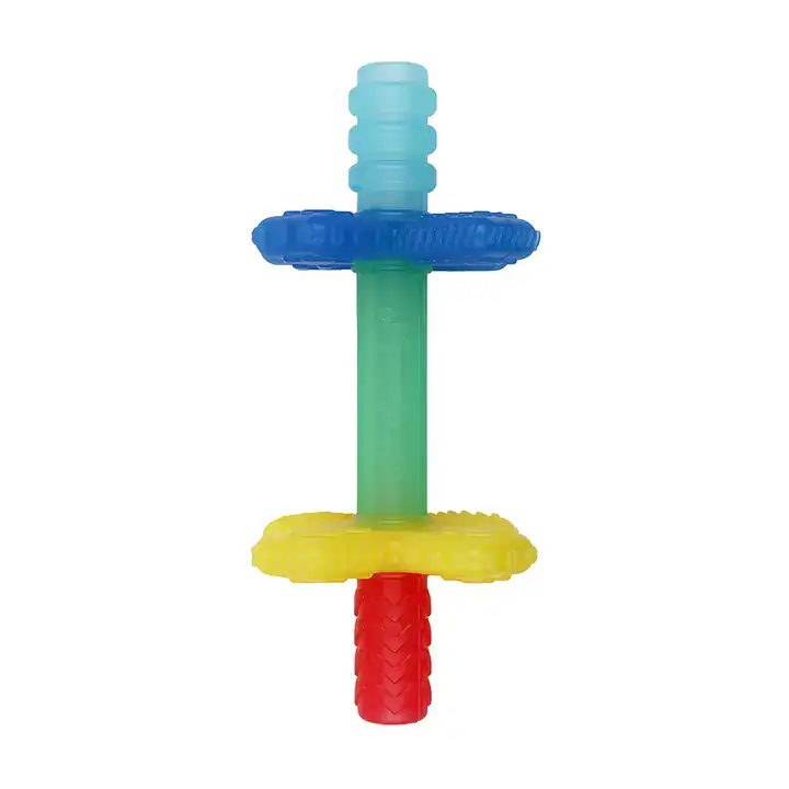 Colorful dog chew toy with textured surfaces