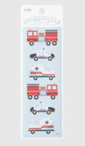 Sticker sheet with emergency vehicle designs