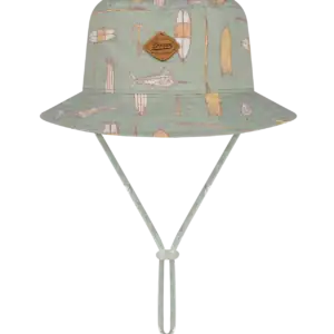 Patterned bucket hat with strings and logo patch
