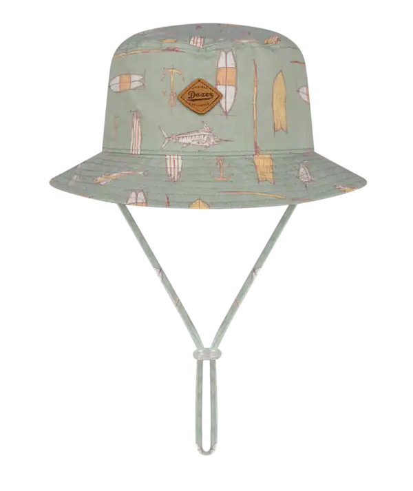 Patterned bucket hat with strings and logo patch