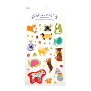 Colorful animal sticker sheet with various dog designs.