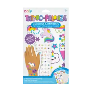 Unicorn and rainbow temporary tattoos and nail stickers.