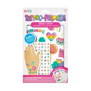 Colorful temporary tattoos and nail stickers set box.