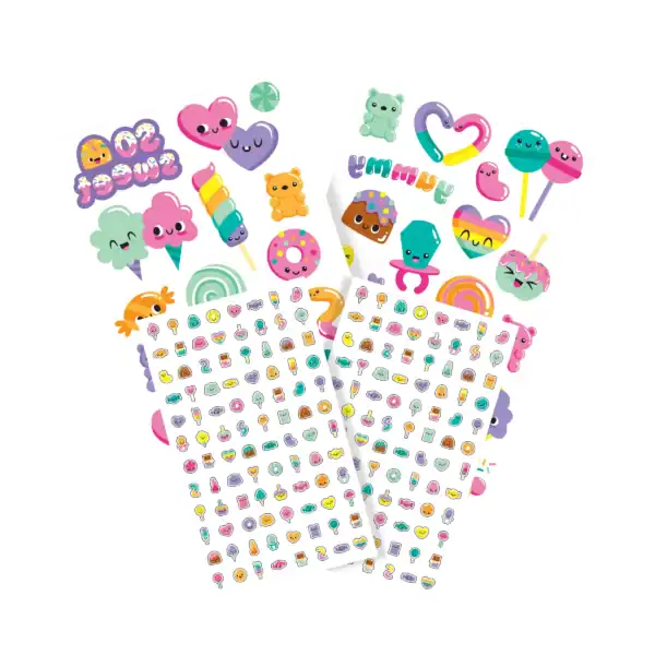 Colorful cartoon stickers featuring various cute characters.