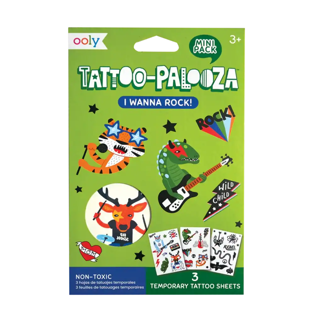 Colorful animal-themed temporary tattoo pack for kids