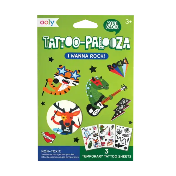Colorful animal-themed temporary tattoo pack for kids