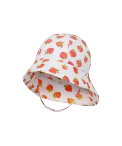 White bucket hat with strawberry pattern