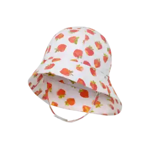 White bucket hat with strawberry pattern