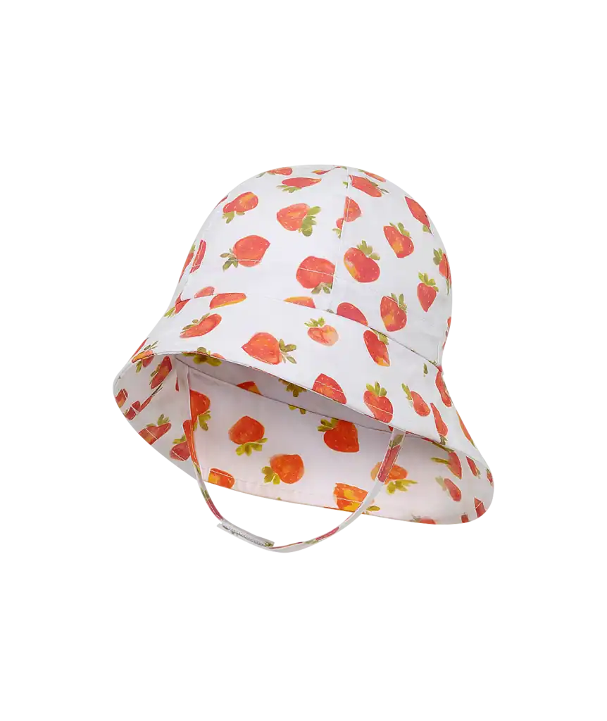 White bucket hat with strawberry pattern