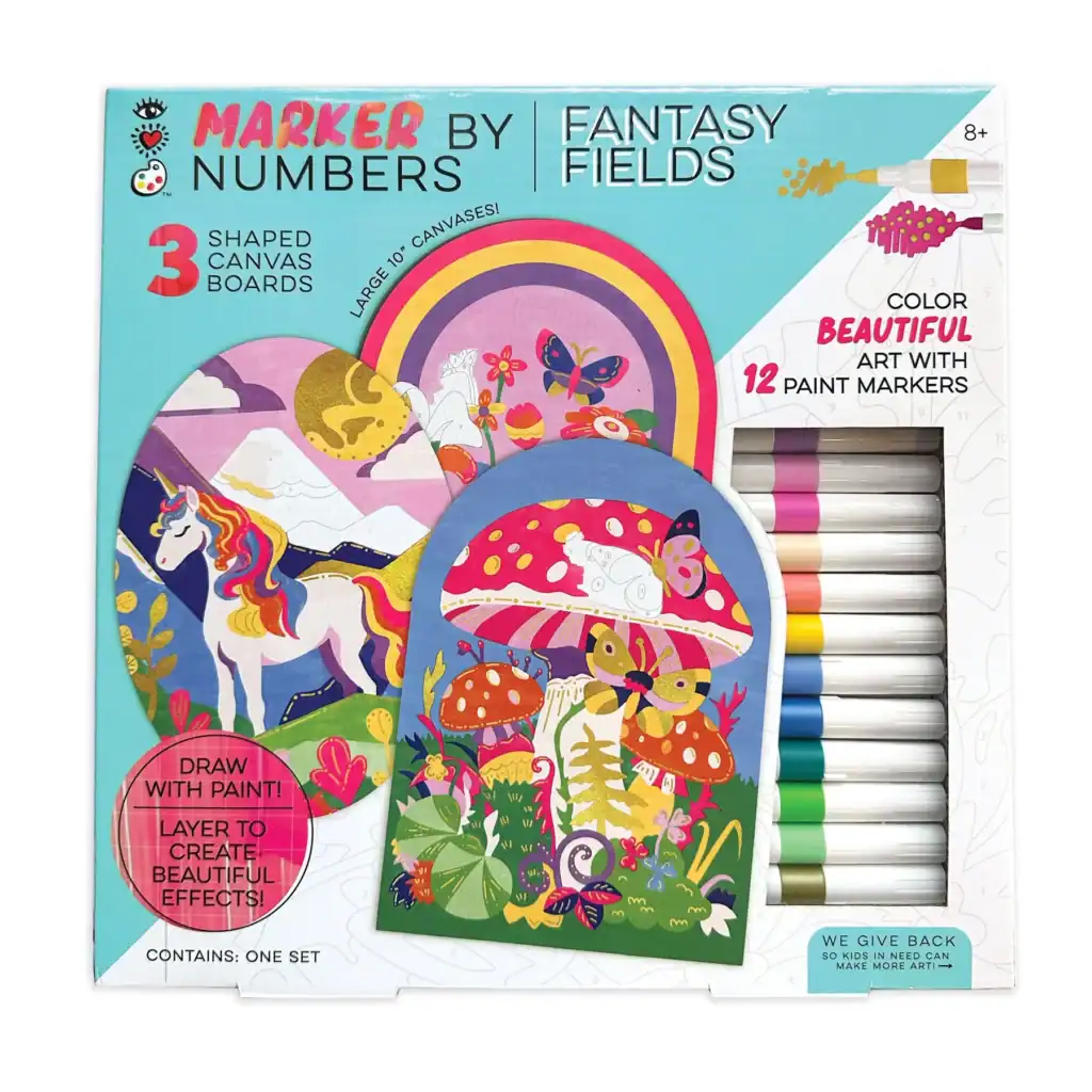 Marker by numbers kit with canvas boards.