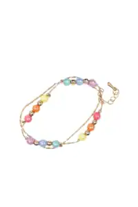 Colorful beaded bracelet with gold chain
