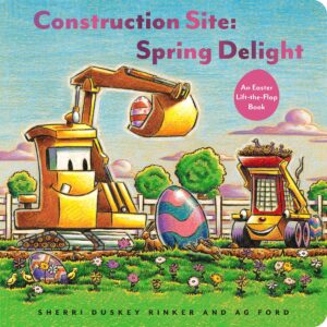 Colorful book cover with Easter-themed construction site.