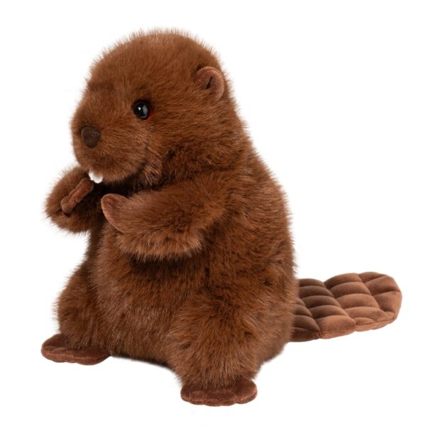 Brown plush beaver toy with flat tail.
