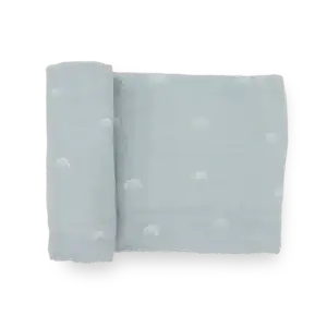 Light blue muslin cloth with rainbow patterns
