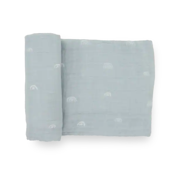 Light blue muslin cloth with rainbow patterns