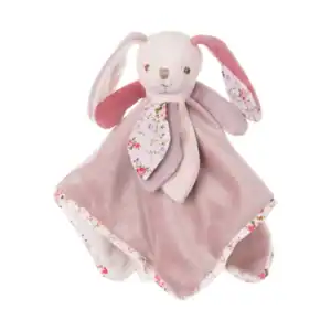 Plush bunny security blanket with floral details.