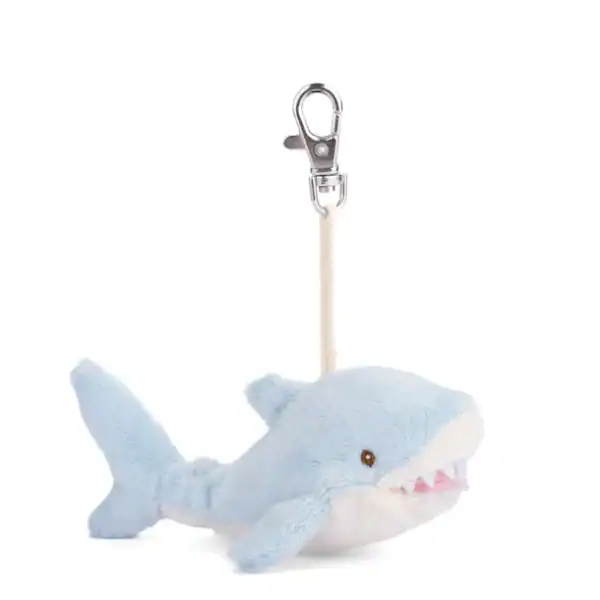 Blue shark plush keychain with clip