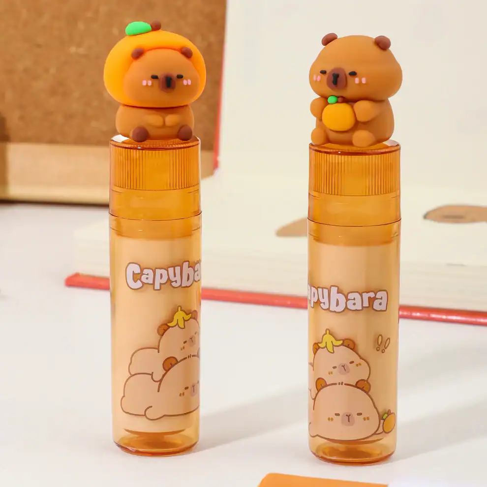 Cute capybara-themed lip balm containers.