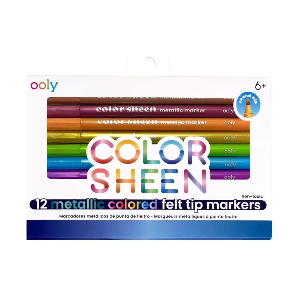 Color Sheen metallic felt tip markers set, twelve colors.