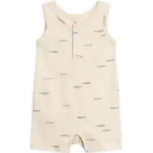 Baby romper with fish pattern.