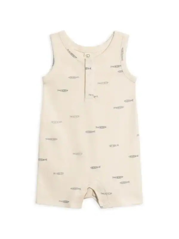 Baby romper with fish pattern.