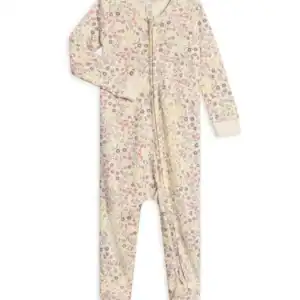 Floral baby onesie with zipper front.