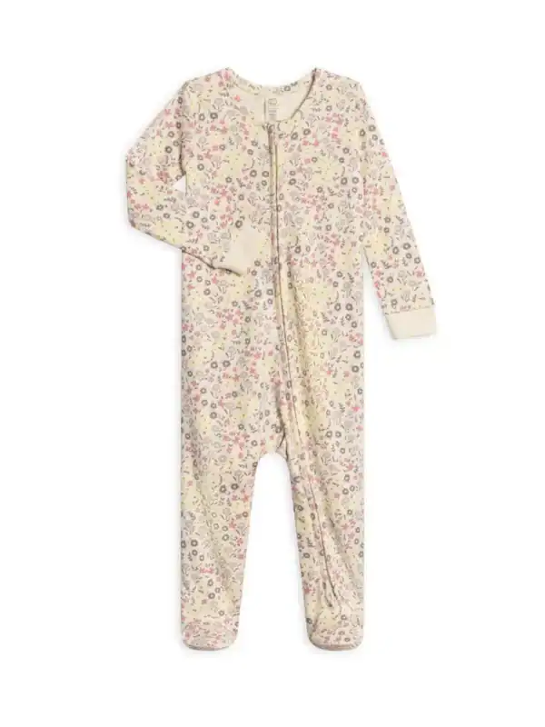 Floral baby onesie with zipper front