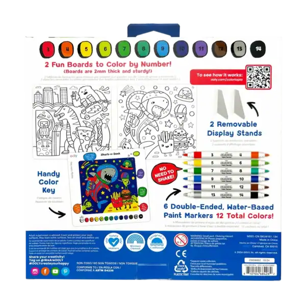 Color by number kit with markers and display stands.