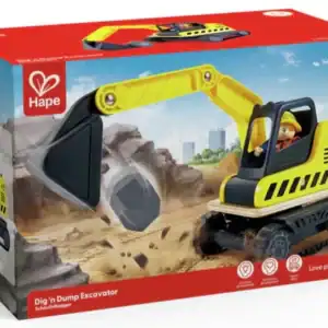 Hape toy excavator for children ages 2-8.