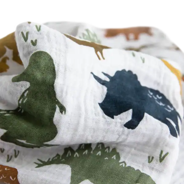 Muslin blanket with dinosaur designs in colors