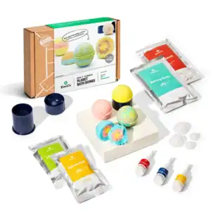 DIY planet bath bombs crafting kit with ingredients.